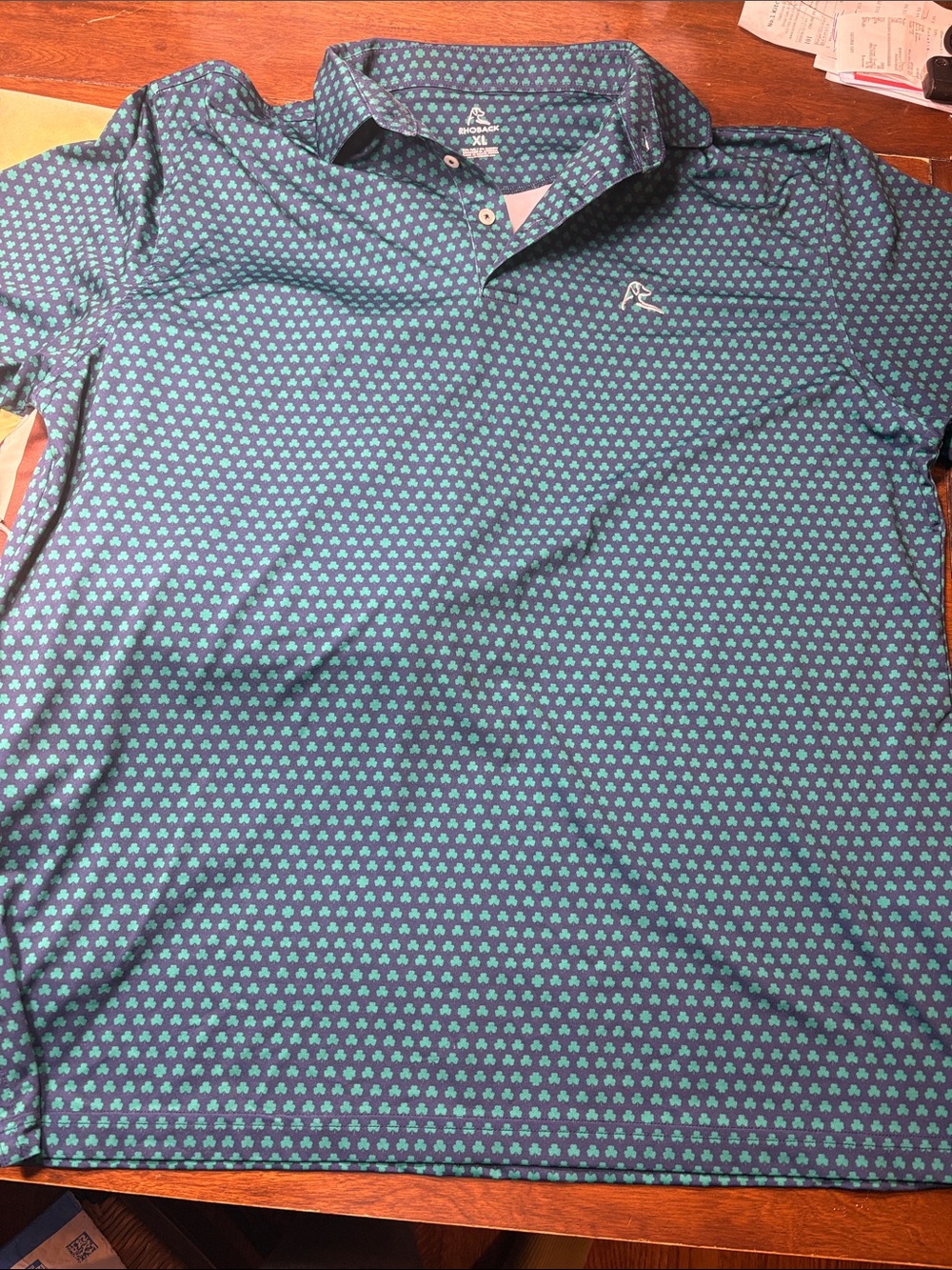 Rhoback Teal Polo with four leaf Micro-Pattern